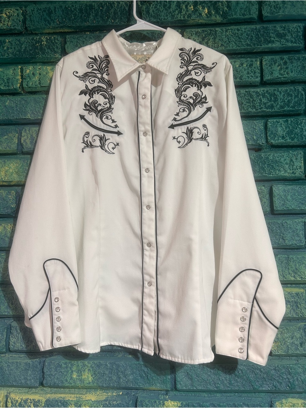 Roper Western pearl snap Men's White Western Embroidered Button-Up Shirt 2X